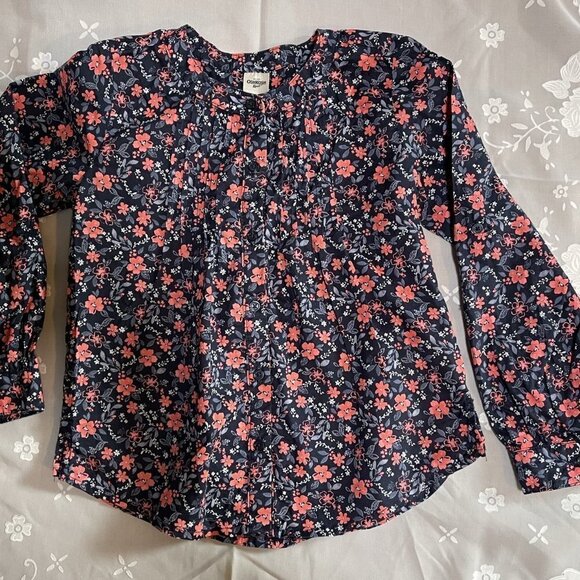 OSHKOSH B'Gosh Girls 4 Top Shirt Pleated Front Navy Blue Pink Floral Print - Picture 7 of 9